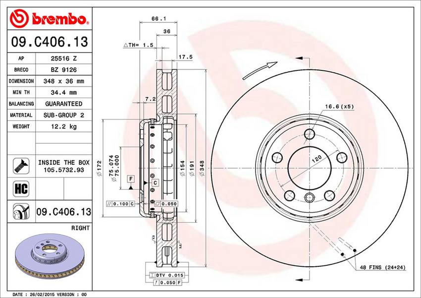 BMW Brembo Disc Brake Rotor - Front Passenger Side (348mm) 34116785670